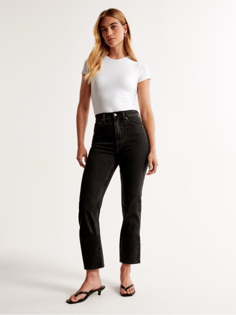 Abercrombie & Fitch Jeans Women 26 Black High Rise Straight Ankle Frayed Raw Hem